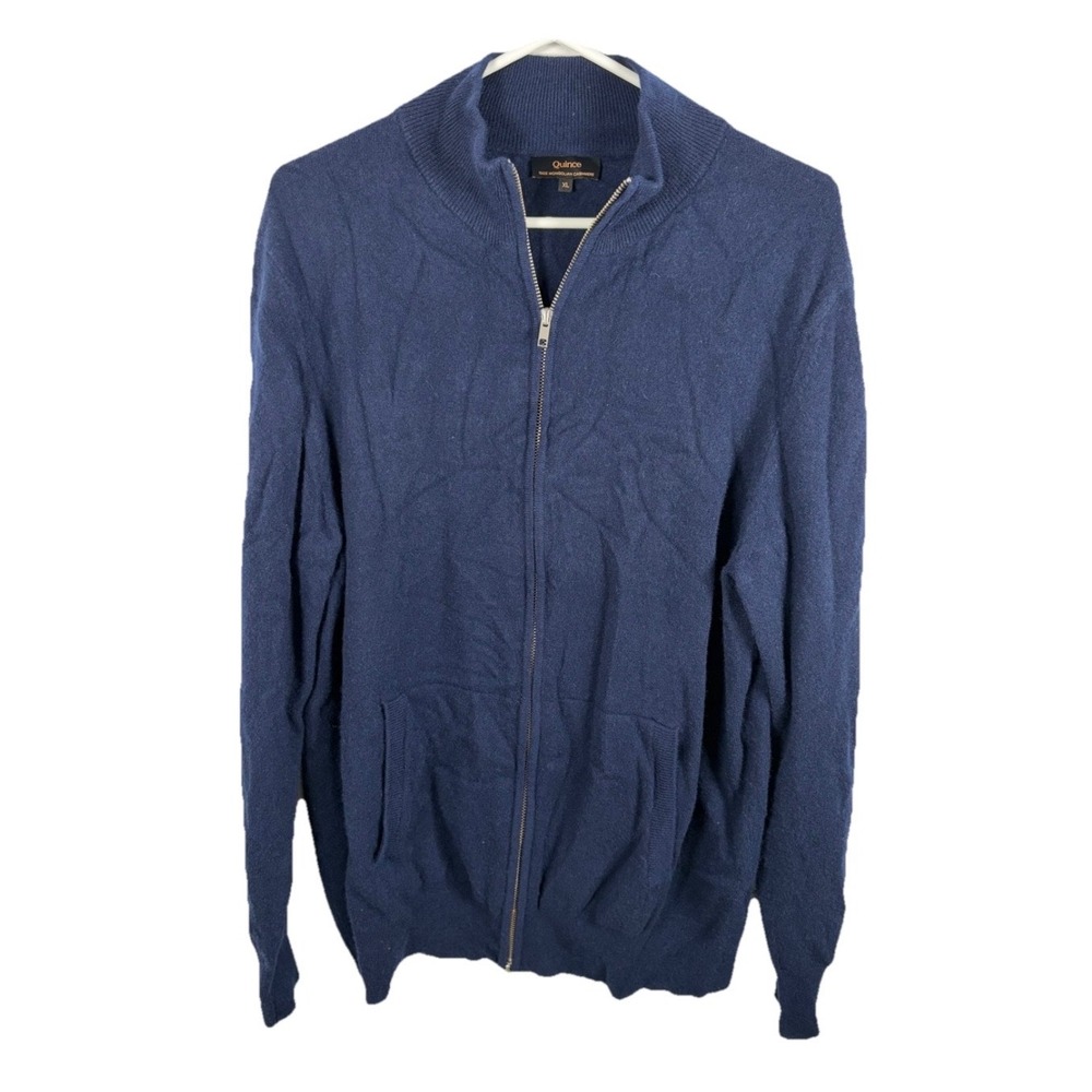 Quince Sweater Men XL Full Zip 100% Mongolian Cashmere Navy Blue Classic Luxury